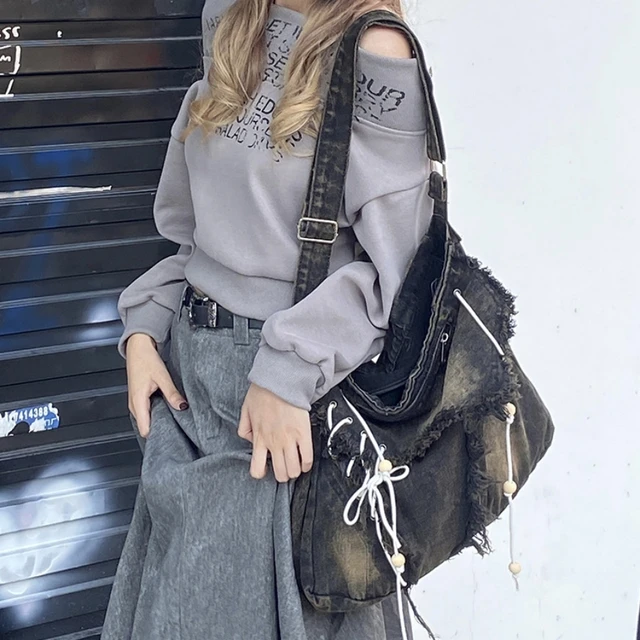 Y2K koreański Harajuku Gothic Hobo Denim torba estetyczne torebki w stylu vintage torebka damska Crossbody Messenger Tote torby na ramię Peddler
