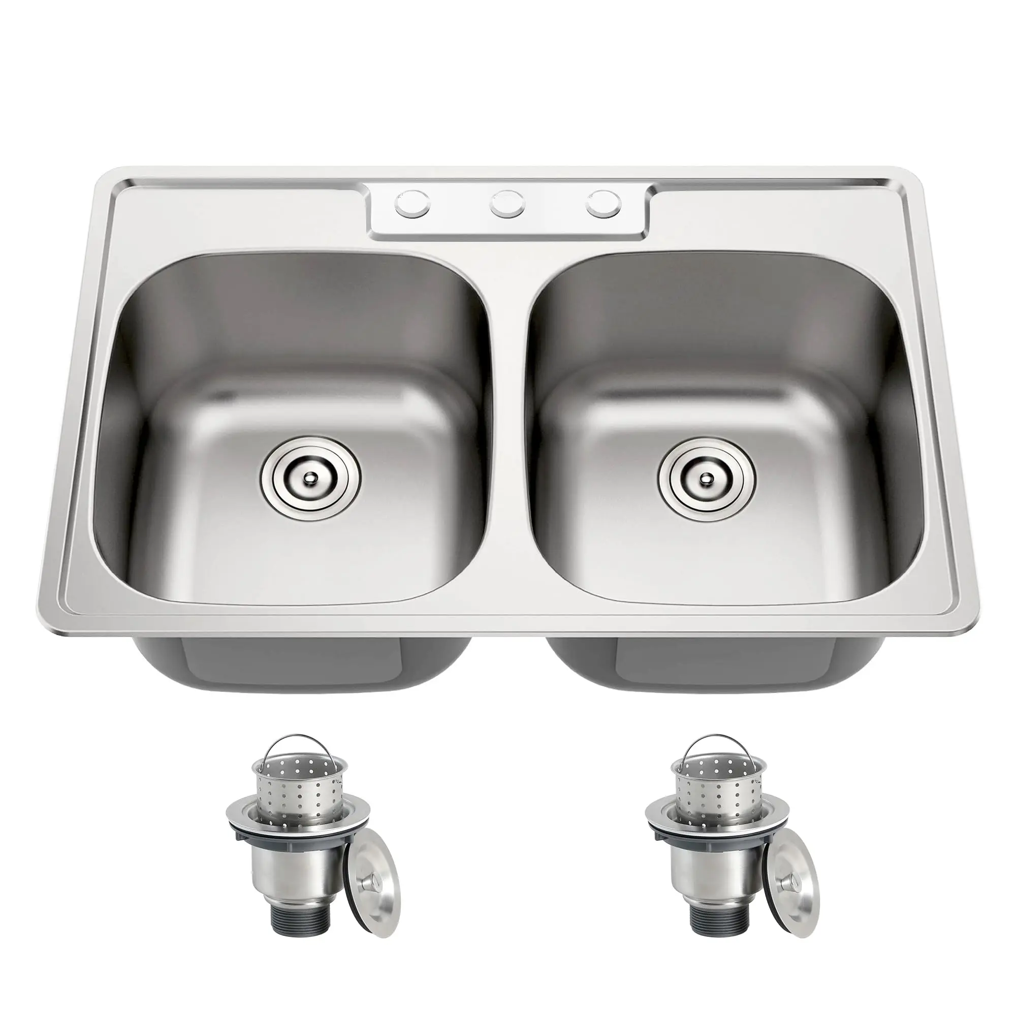 33x22 Drop In Double Bowl 33 Inch 50/50 Topmount Kitchen Sink