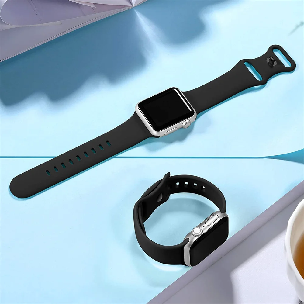 Silicone Sport Strap+Glass Case for Apple Watch band 45mm 44mm 41mm 40mm 38 42mm Bracelet Cover for iWatch Series 9 8 7 6 5 4 se