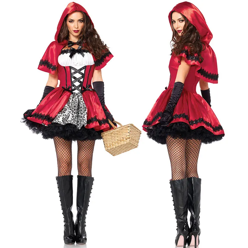 Sprookje Sexy Kleine Rode Kap Kostuum Vrouwen Volwassen Halloween Carnaval Mode Kostuums Fantasia Verkleedkleding Outfit