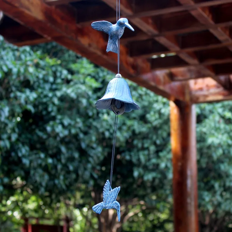 Cast Iron Wind Chime with Double Hummingbird Design - Outdoor Garden Decor, Unique Gift Hanging Ornament