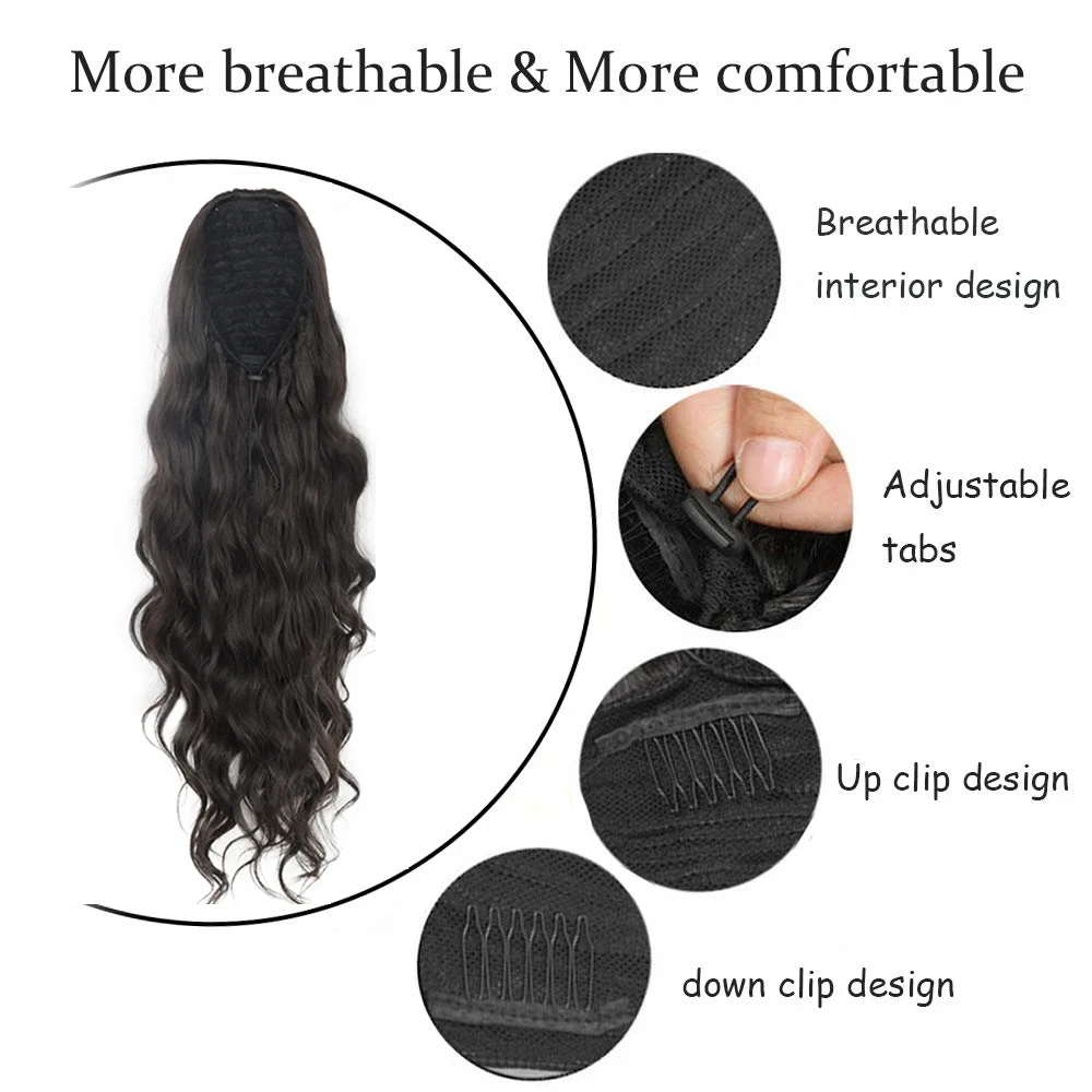 Body Wave Wrap Around Drawstring Ponytail 10-26 Inch Brazilian Human Hair #1B Natural Clip In Hair Extensions Hairpiece Cosplay