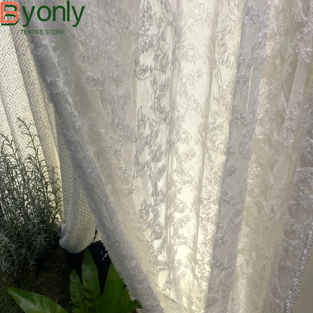 

French Lace Window Screen White Gauze Embroidery Gauze Curtains for Living Room Bedroom French Window Princess Room Customized