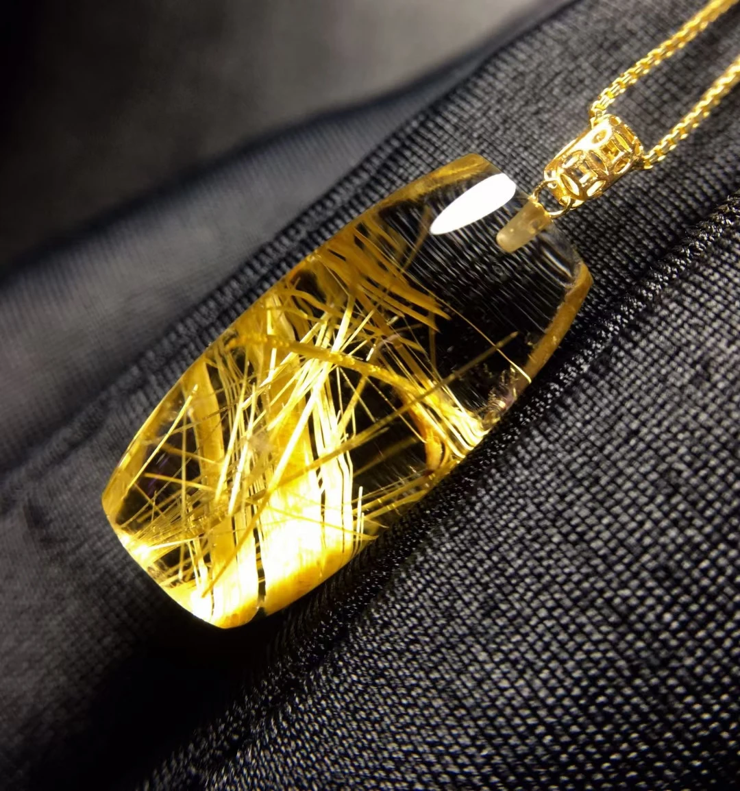 

Natural Gold Rutilated Quartz Pendant Rutilated Quartz Jewelry 20.6*10*9.8mm Water Drop Gold Men Women Brazil AAAAAAA