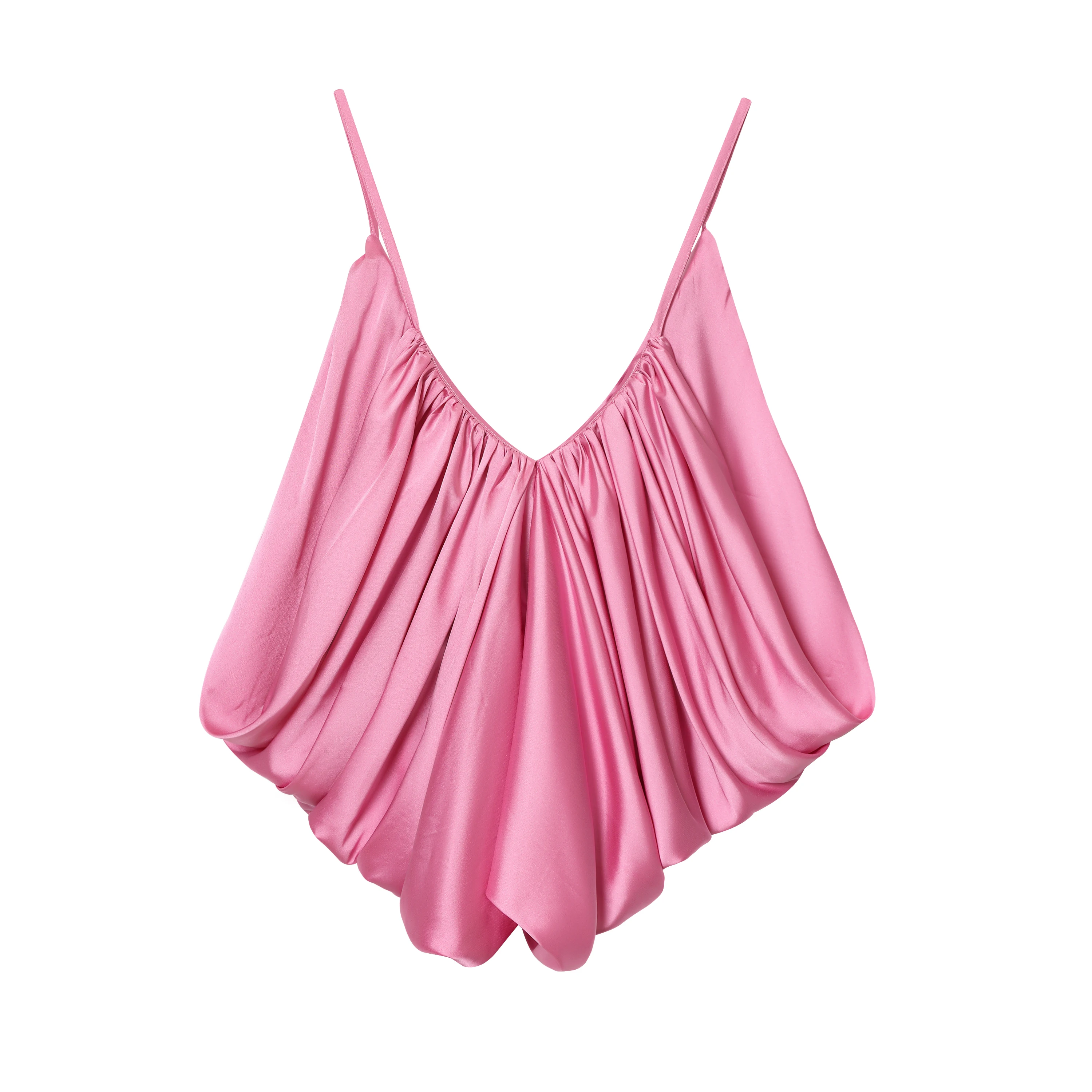 JNLEAOG femmes Satin Texture haut plissé automne nouveau Sle ZW série v-ne Bal coupe ample ort longueur tenue décontracté