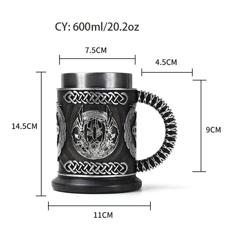 Nordic Mythologie Bier Glas Odin Harz Edelstahl Becher Gott des Krieges Bier Steins Tankard Kaffee Tasse Tee Tumbler Drink Dekor