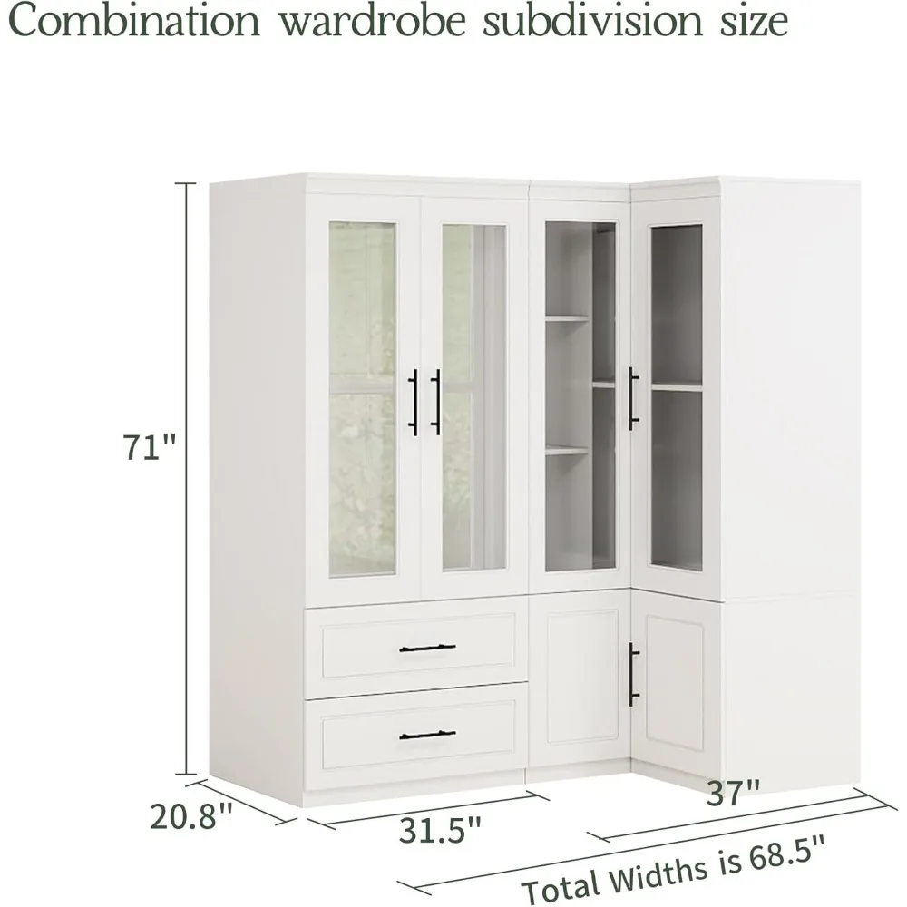 Garderobekast, houten kast Garderobe met laden voor slaapkamer, slaapkamerkast Garderobekast met ophangstangen