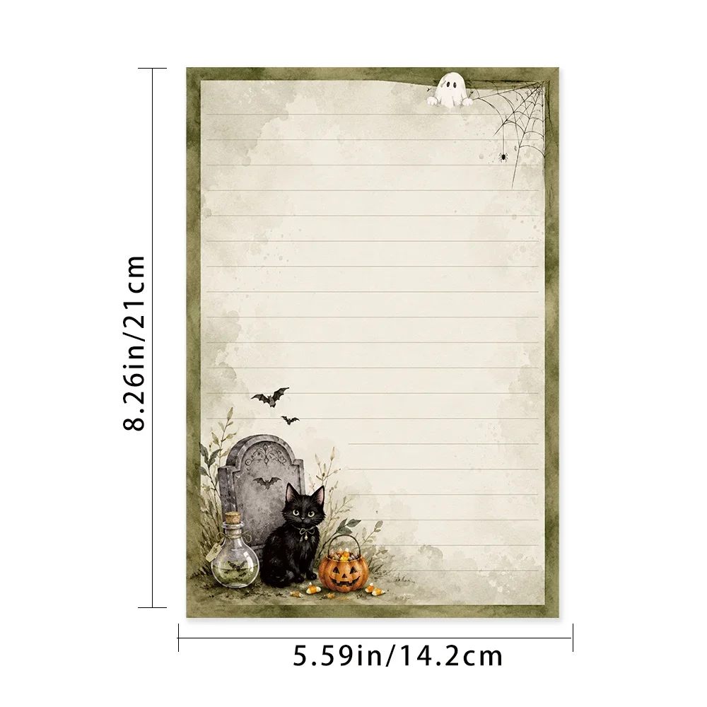 50 Sheets,Retro Black Cat -themed Writing Paper, Lined, Glue-free, Perfect For Notebooks, Memos, And Stickers