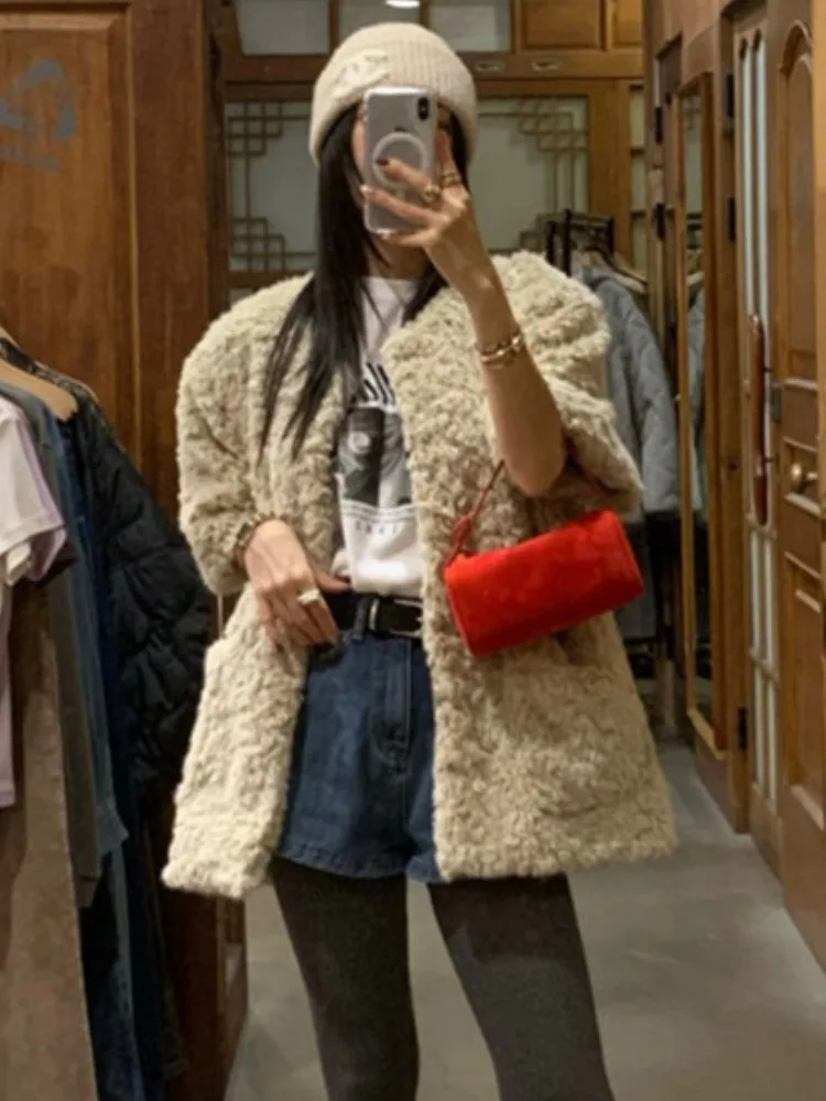 ملابس خارجية نسائية كورية فضفاضة موضة شتاء 2025 معطف منفوش مع كيتات كبيرة عصرية للتنقل #2