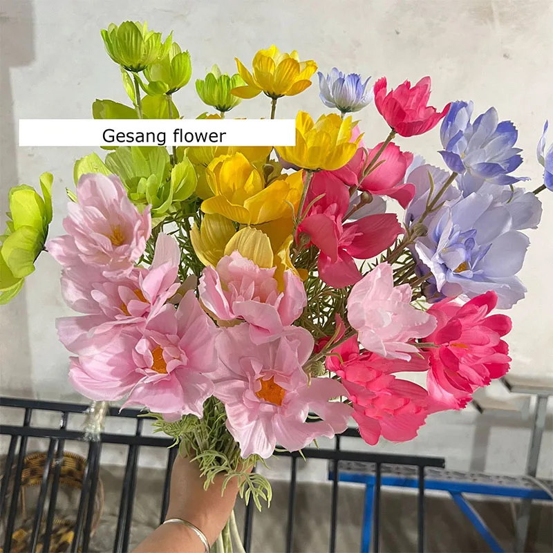 5Pcs/lot New Artificial Flowers Flocking Big 4-head Gesang Flower Wedding Hall Road Guide Floreal Arrangement Party Home Decor