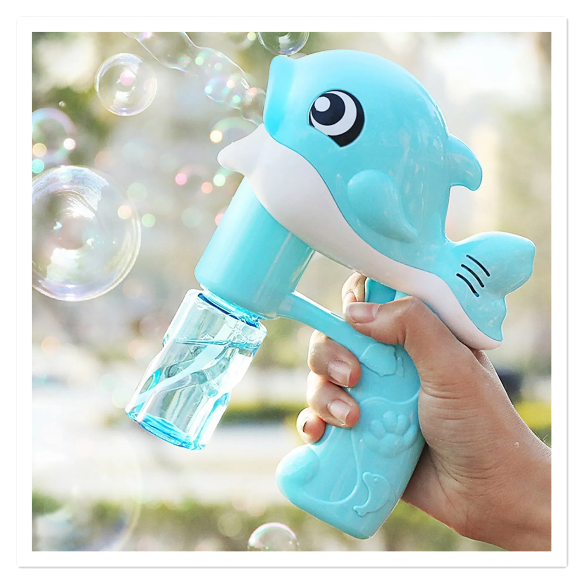 Wholesale of liquid-free bubble machine at night market stalls Flash toy children outdoor electric full-automatic dolphin bubble