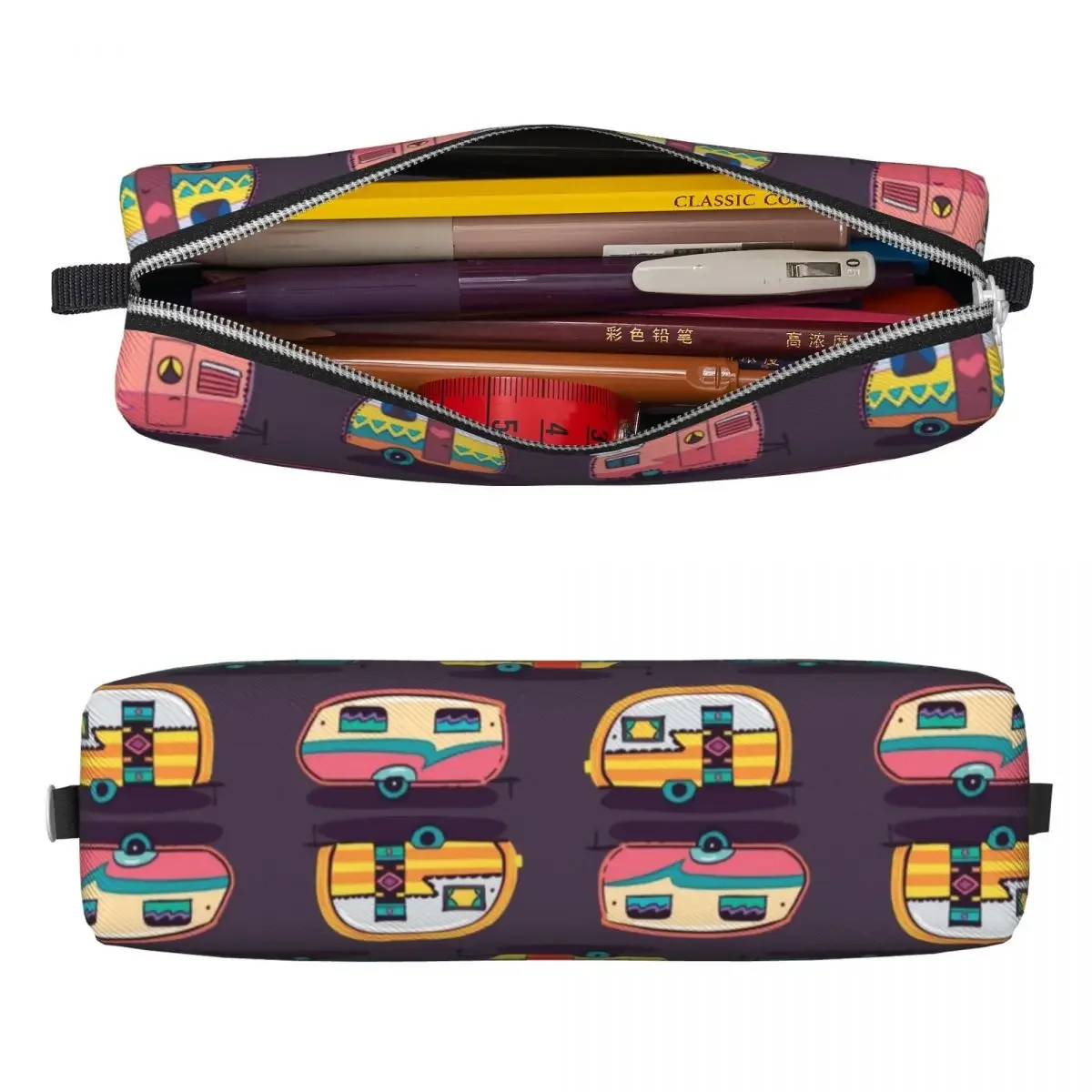 Happy Camping Cartoon Car Pencil Cases Lovely Pen Holder Bag Kids Big Capacity Students School Cosmetic Pencilcases