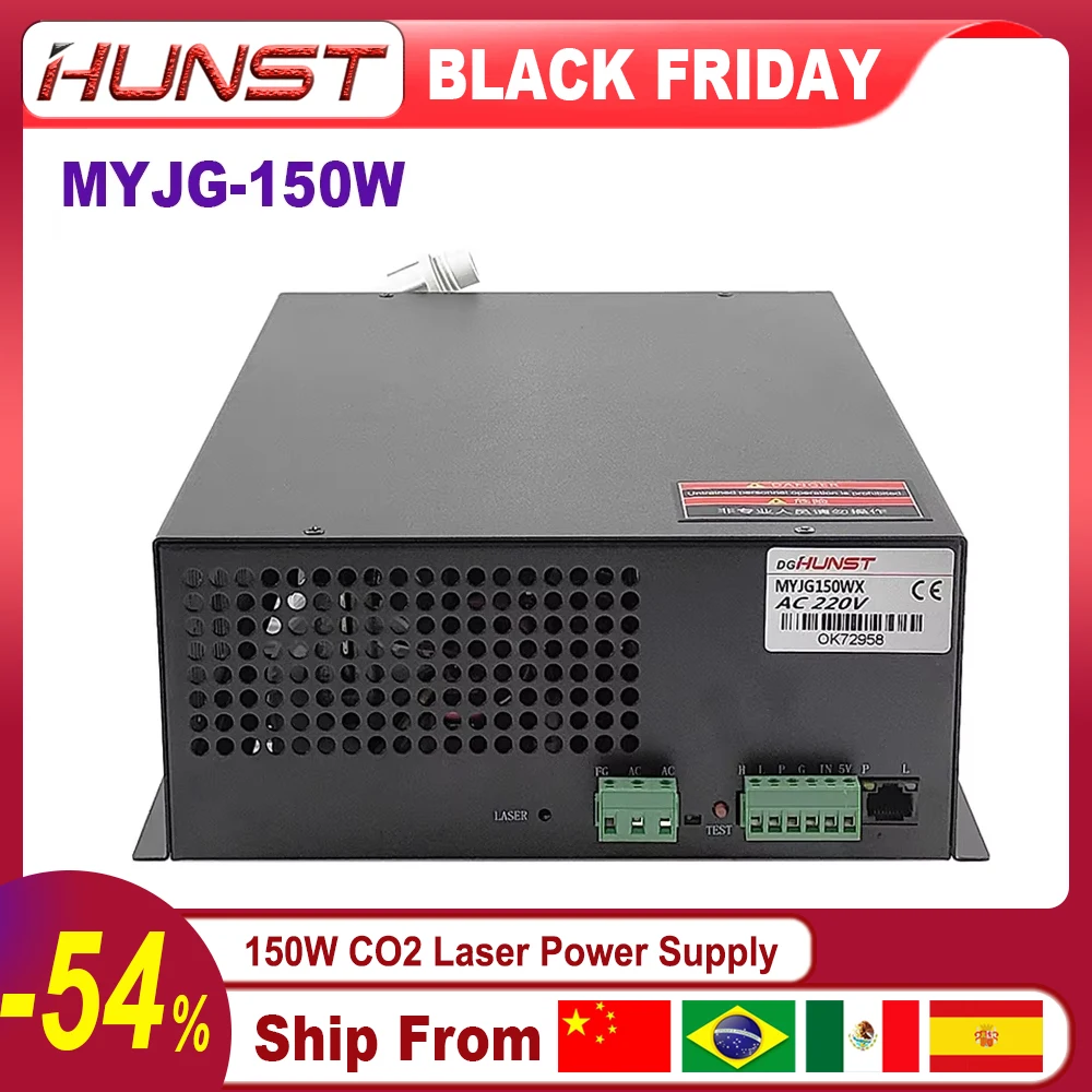 Hunst 130w CO2 Laser Power Supply MYJG-150W Suitable For 130~150w CO2 Engrag And Cutting Machine Glass Tube