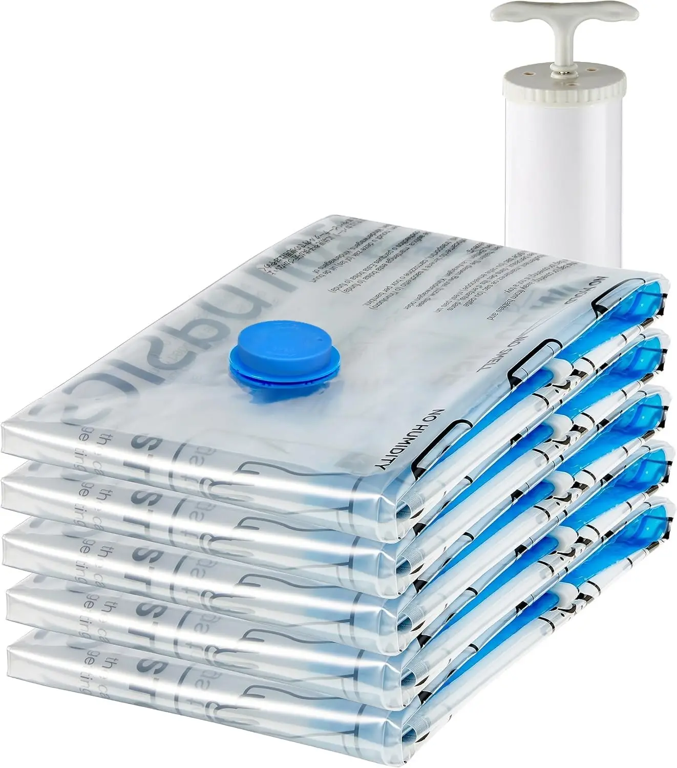 

Вакуумные пакеты для хранения одежды, с компрессионной застежкой-молнией и ручным насосом, средний размер, белый и небесно-голубой цвета, набор из 5 штук