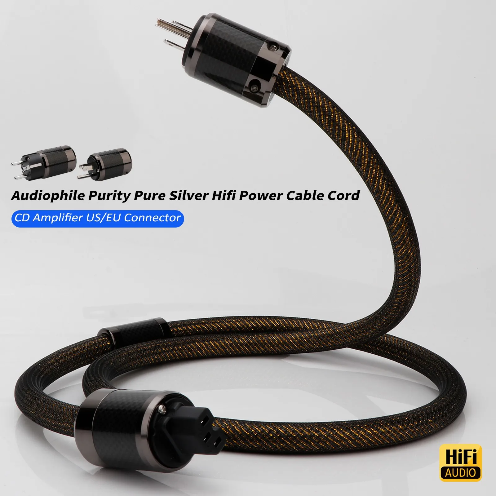 silver hifi power cable CD device front stage amplifier US/EU connection cable