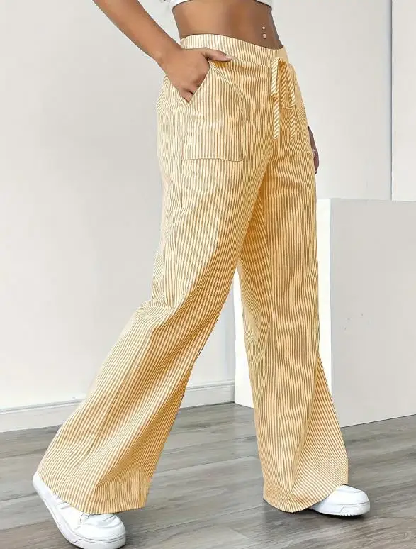 

Women's Pants 2025 Autumn Fashion Latest Hot Selling Style Casual Striped Wide Leg Straight Leg Pants Women's Clothing