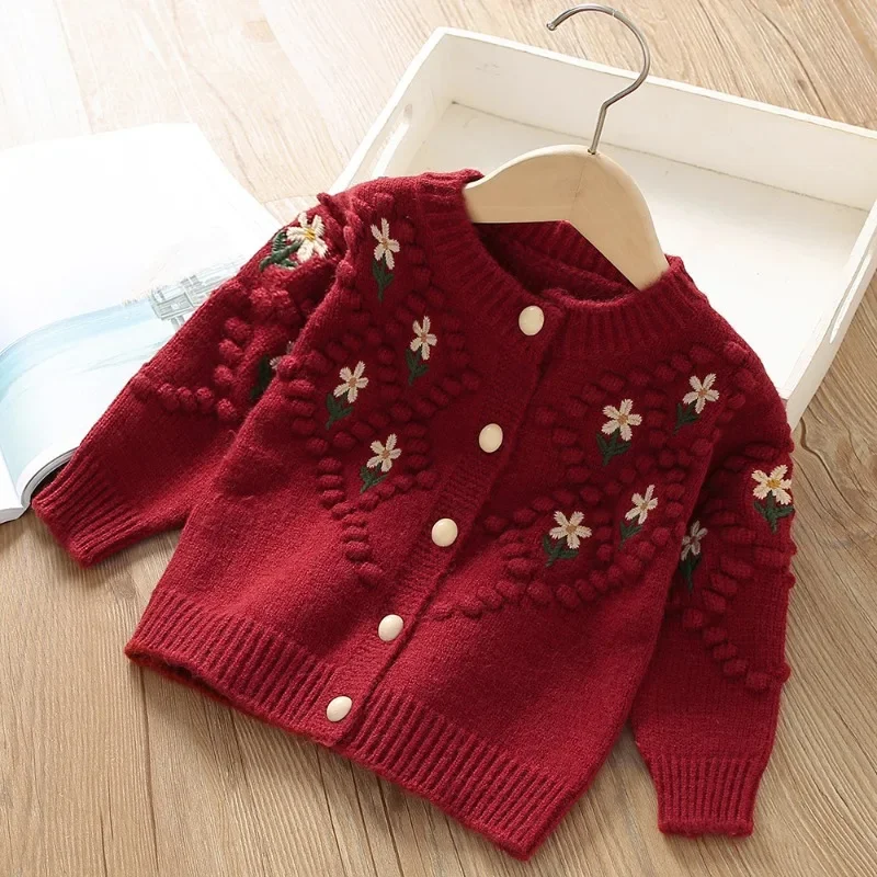 OLEKID Kinder Mädchen Gestrickter Jacquard-Cardigan Herbst 2-8 Jahre Mädchen Kaninchen-Spitzenpullover Mantel Kleinkind Mädchen Blumen-Strickwaren – Detail 4