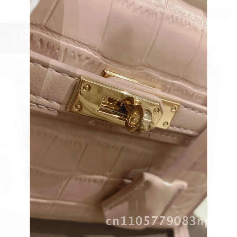 حقيبة يد نسائية فاخرة من كيلي خفيفة مع وشاح حريري سروال قصير وردي #4