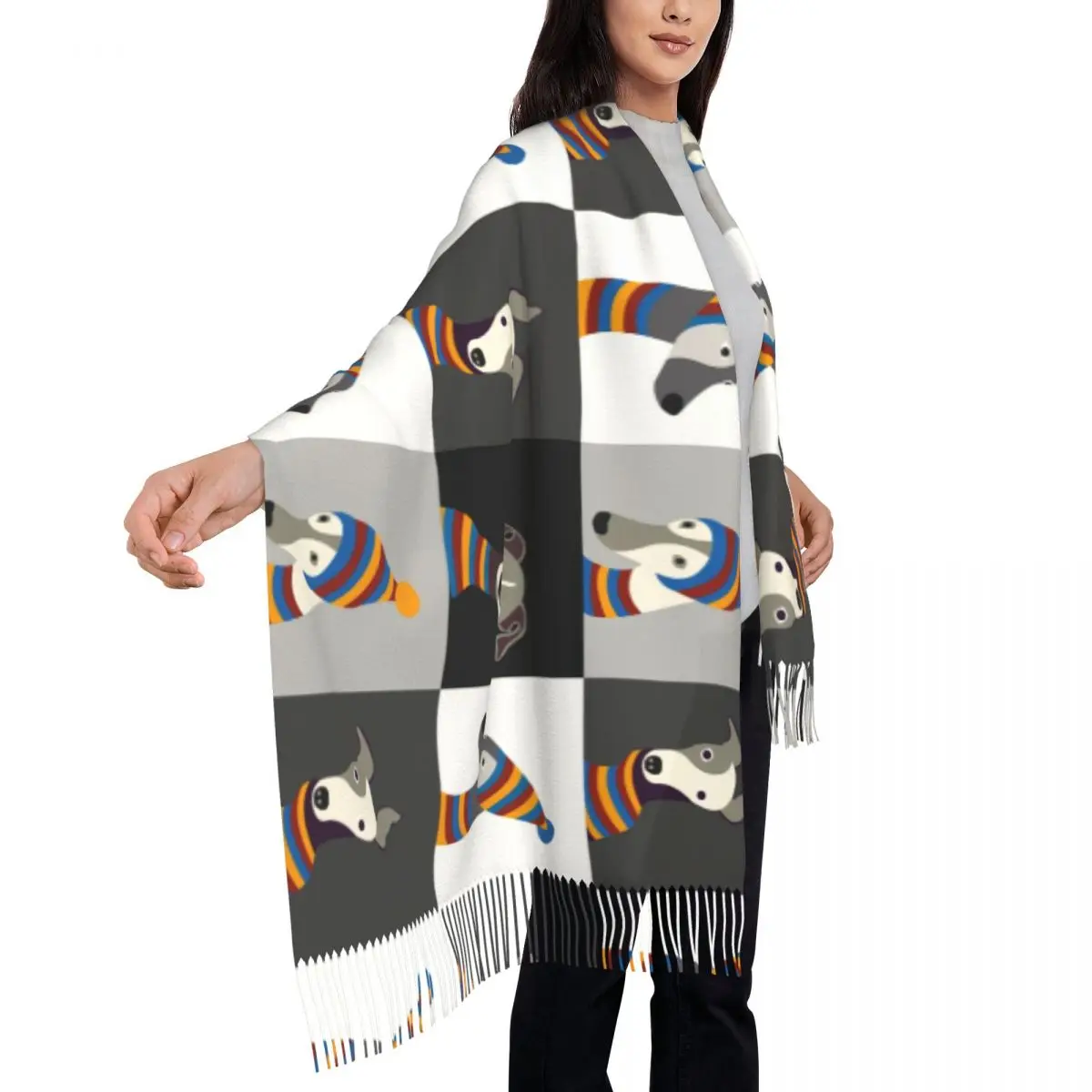 Grappige Cartoon Greyhound Whippet Hond Kwastje Sjaal Vrouwen Zachte Sighthound Hound Shawl Wrap Vrouwelijke Winter Sjaals