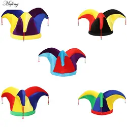 Colorful Clown Hat For Boys Girls Adult Funny Clown Cap with Bells Costume Accessory for Theater Show Themed Party Cosplay Props