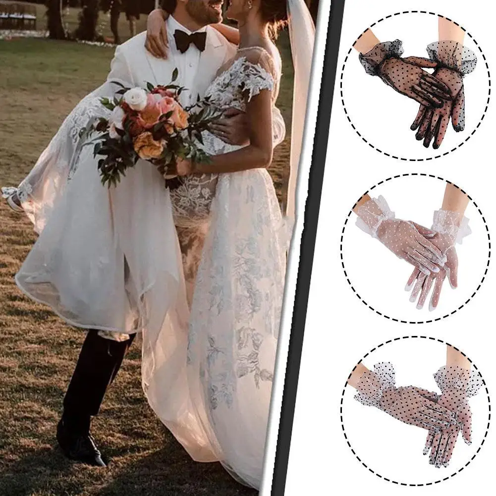 Sexy Black Gloves Dot Short Style Lace Lace Female Wedding Bride Wedding Gloves Breathable Cycling Sun Protection Gloves