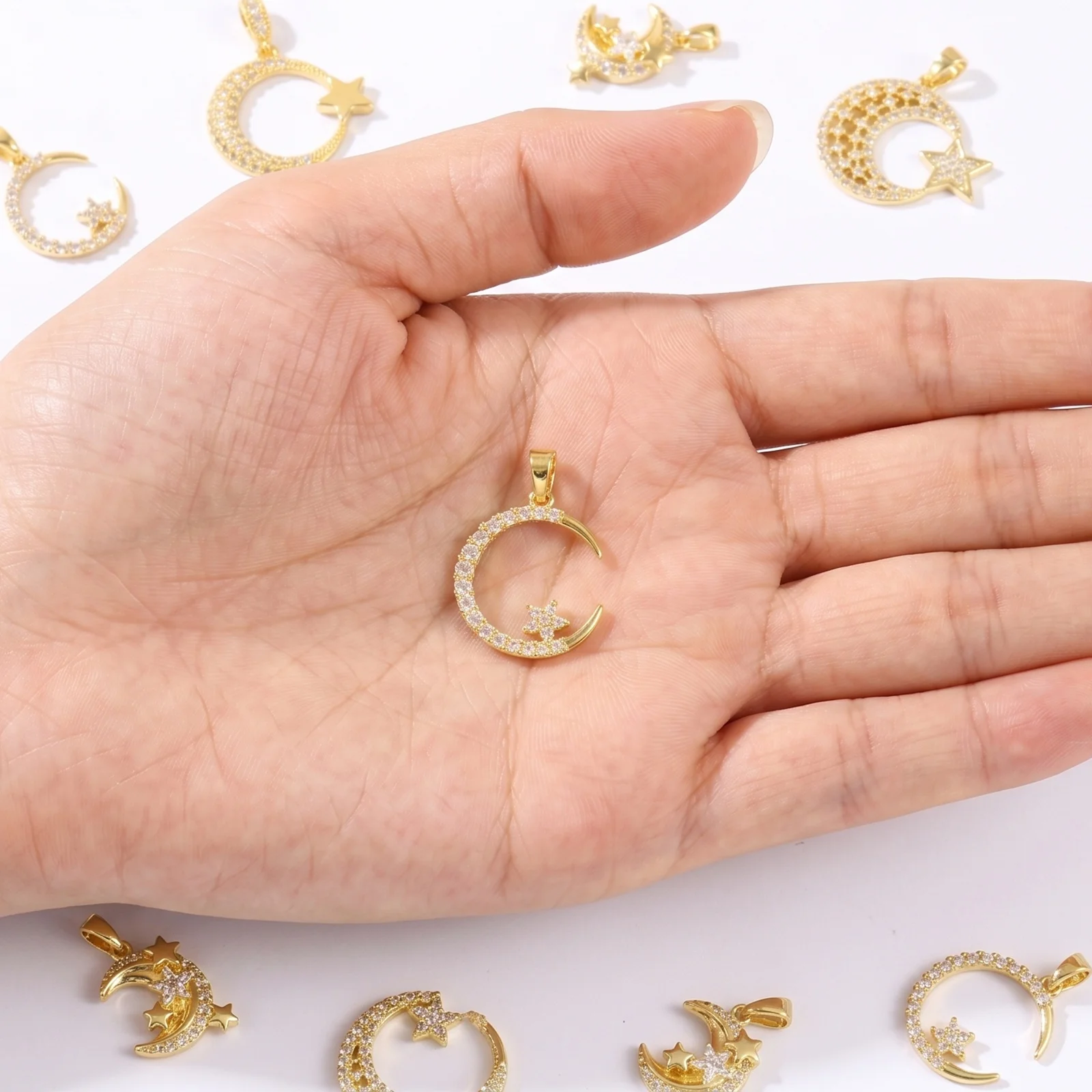 1pc Galaxy Charm Star Moon Clear Cubic Zirconia Brass 18K Gold Plated Pendant For DIY Necklace Bracelet Jewelry Making Findings