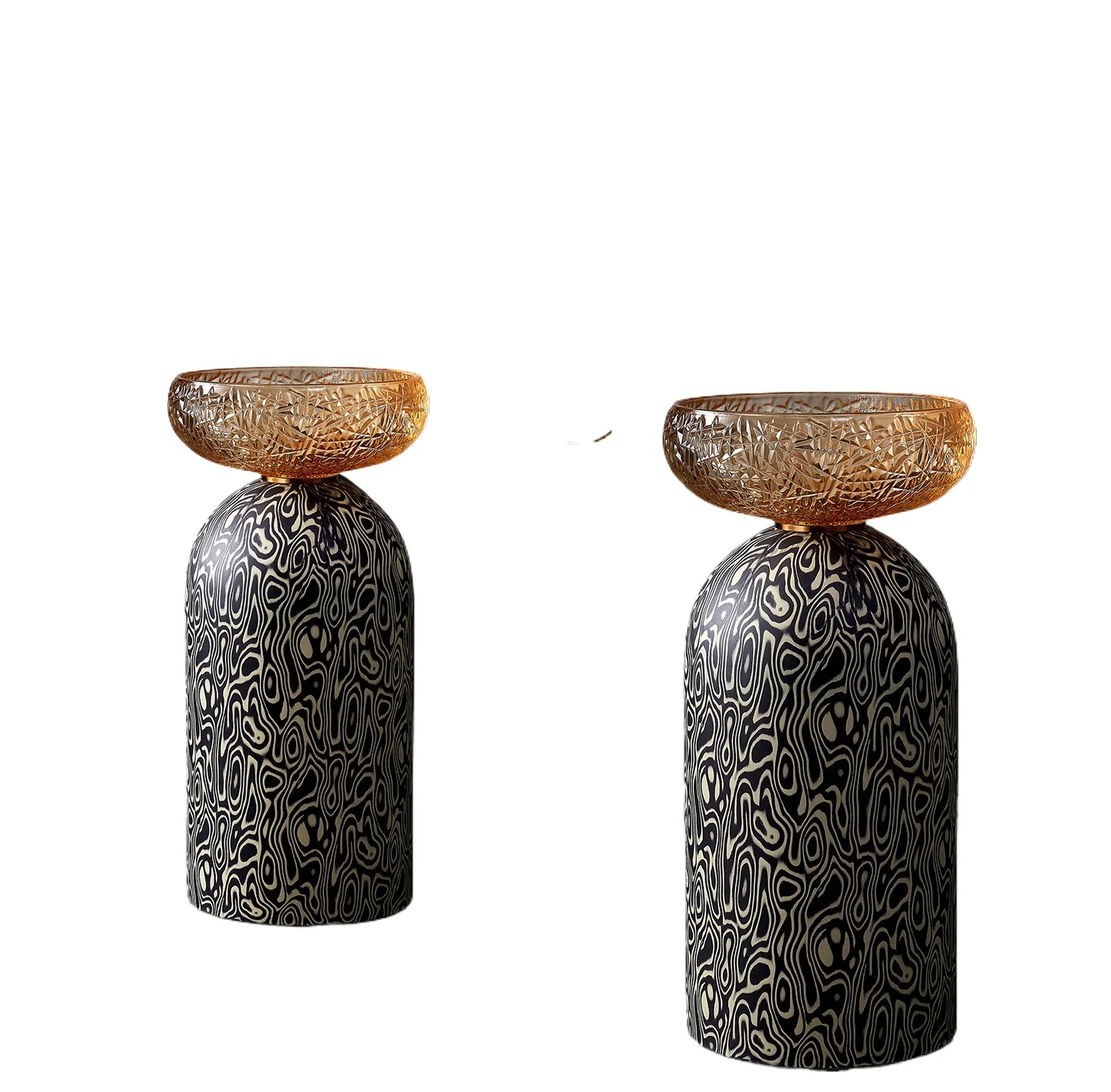 Italian Light Luxury Floor Column Basin Amber Ice Pattern Glass Black and White Pattern Cylinder Household Bathroom Washbasin