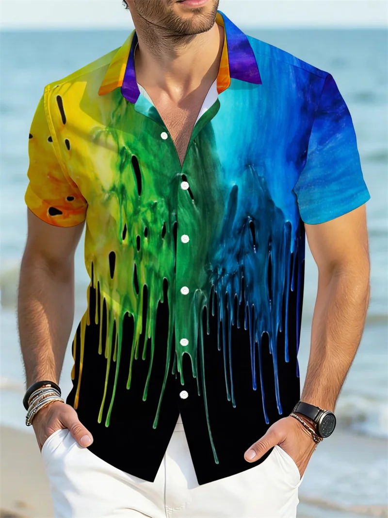 Vibrant Tropical Hawaiian Shirt Men Neon Palm Tree Island Design Soft Casual Beach Festival Top Men's Women Shirts Clothing