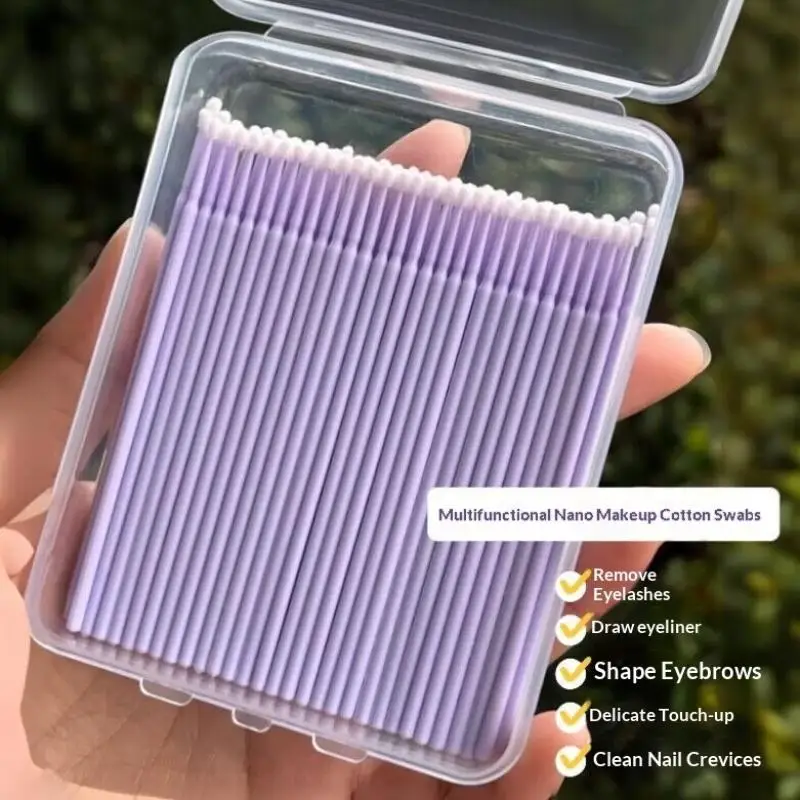 200PCS Disposable Eyelash Cleaning Brush Lint Free Micro Cotton Swabs for Lash Extension Salon and Personal Makeup Tool