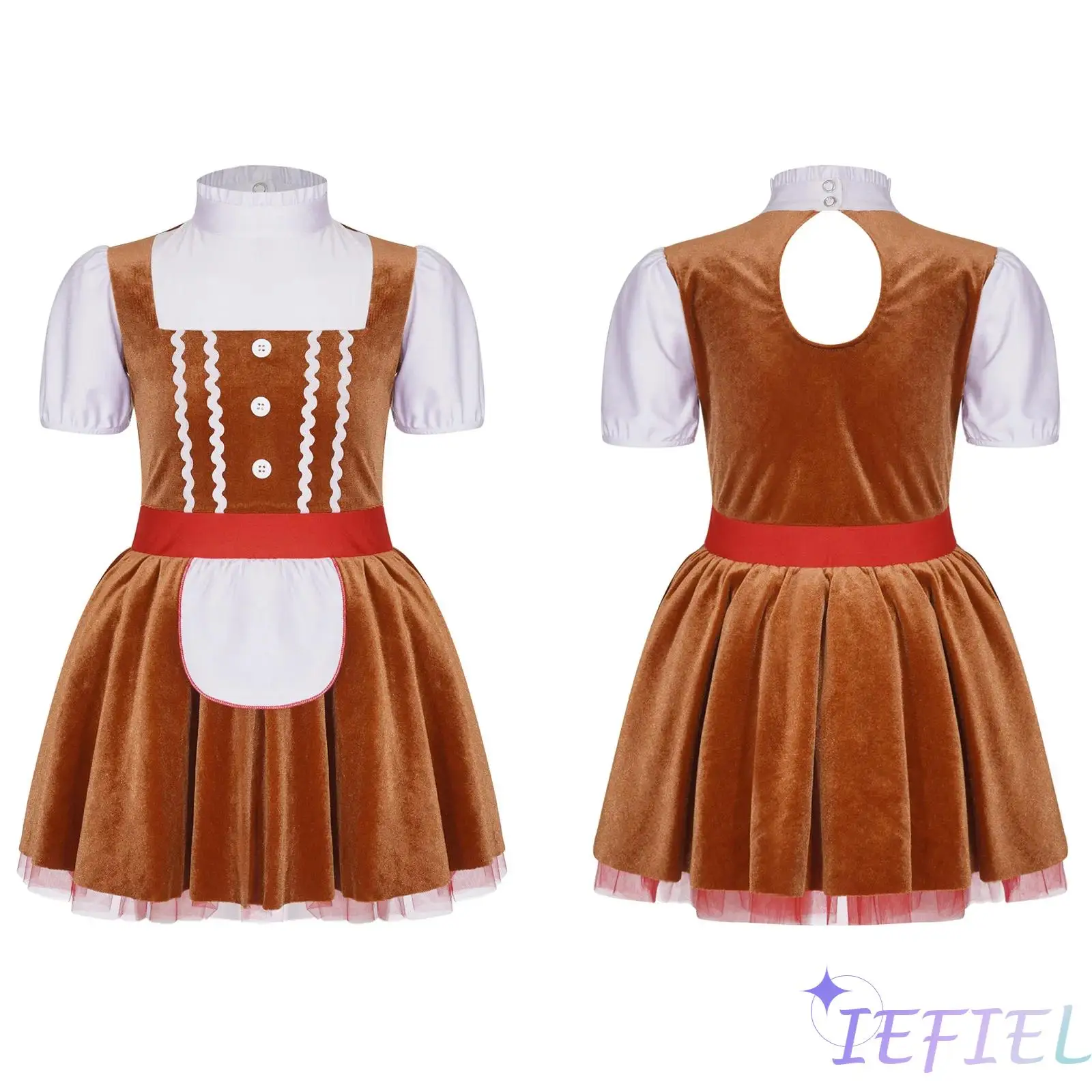 Costume d'homme en pain d'épice de Noël pour filles, costume de batterie cosplay, tutu en velours, clown d'Halloween, habillage de Noël, fête de vacances, carnaval