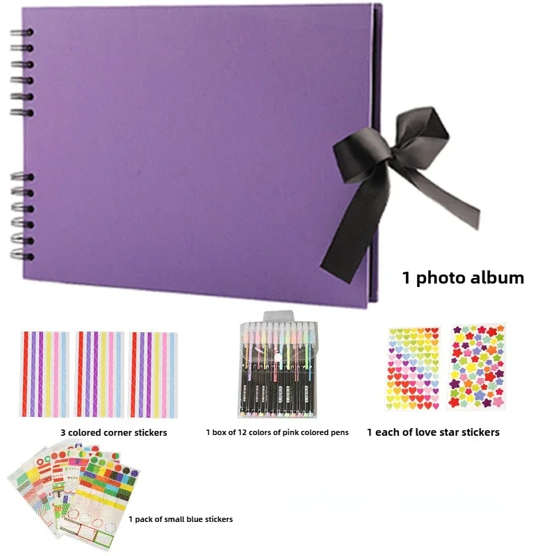 A4 Horizontal DIY Photo Album Self-adhesive DIY Scrapbook Hand Ledger Photo Storage Collection Commemorative Album Set