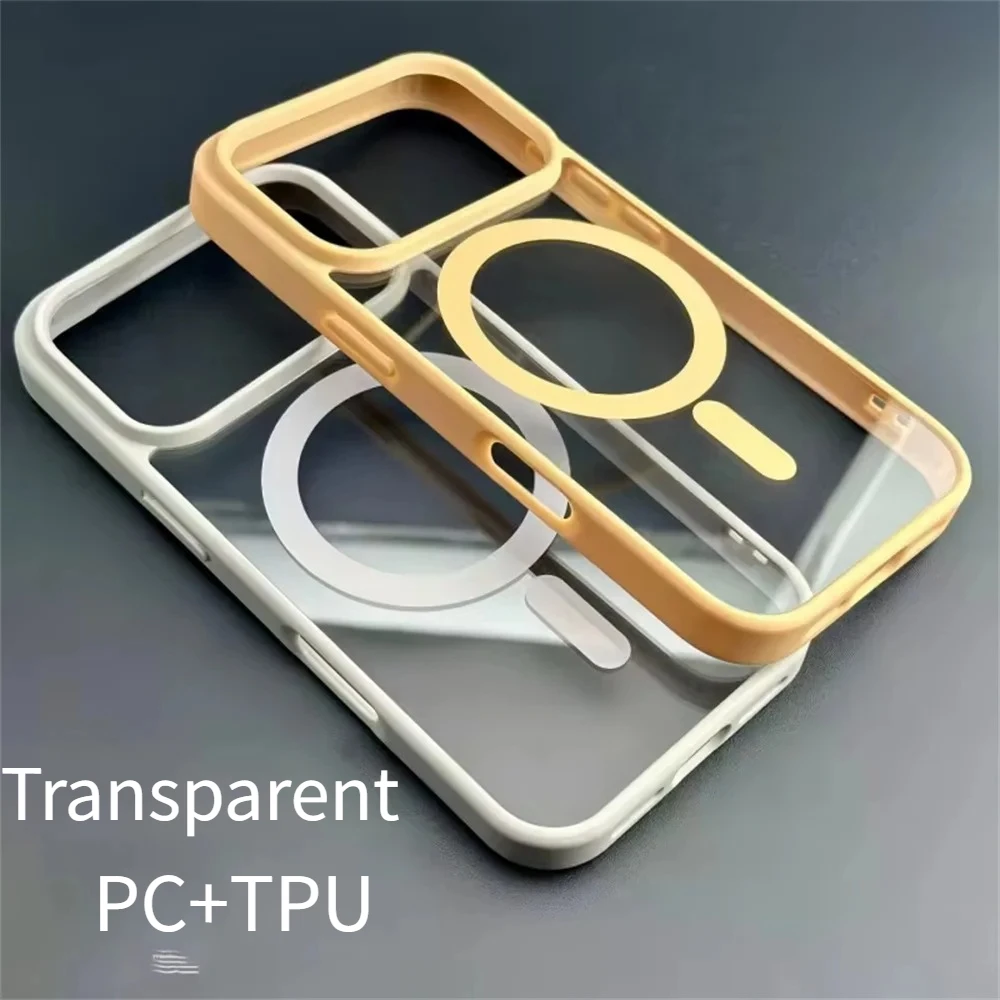 Mode PC + TPU Transparent Magnetische Lade Fall Für IPhone 17 Pro Max Air 16E 15 14 13 12 11 plus Stoßfest Puffer Hard Cover
