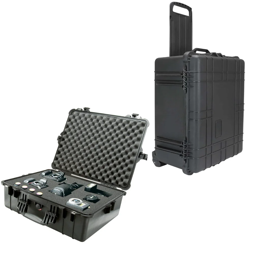 Extra Large Wheeled Hard Plastic Tool Case Black With Foam