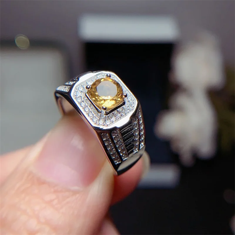 

925 Silver Natural Citrine Male Ring Vintage Men's Ring Wedding Ring Fine Jewelry with Certificate