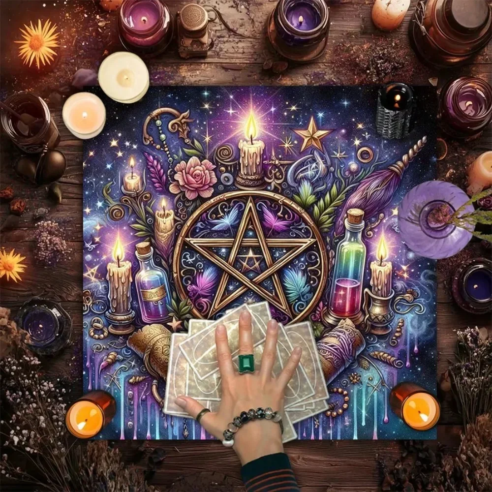 Celestial Tarot Altar Cloth Multiple Sizes Hd Print Zodiac Five Stars Witchy Wiccan Polyester Ritual Meditation Pagan Decor