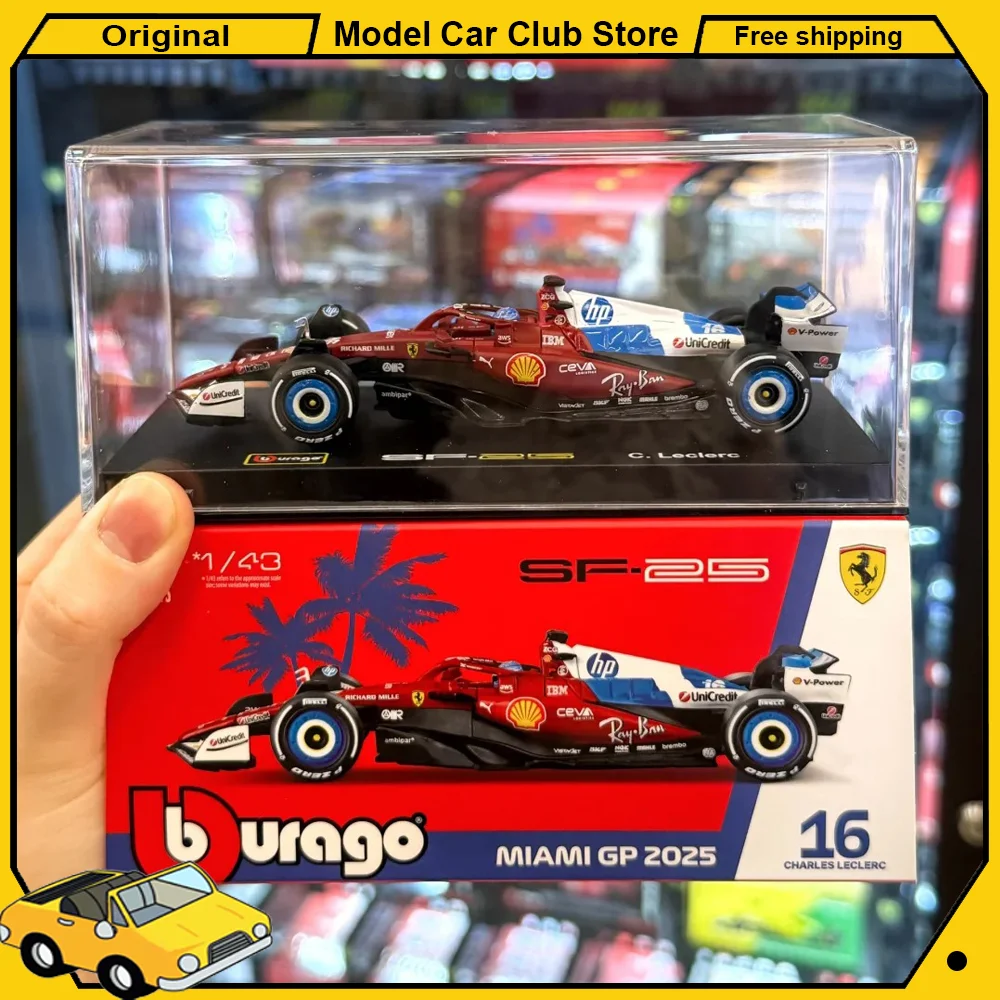 

Bburago 1:43 Ferrari SF25 F1 16# Leclerc 44# Hamilton Miami GP 2025 Formula Racing Alloy Car Model Diecast Collection Toy gift