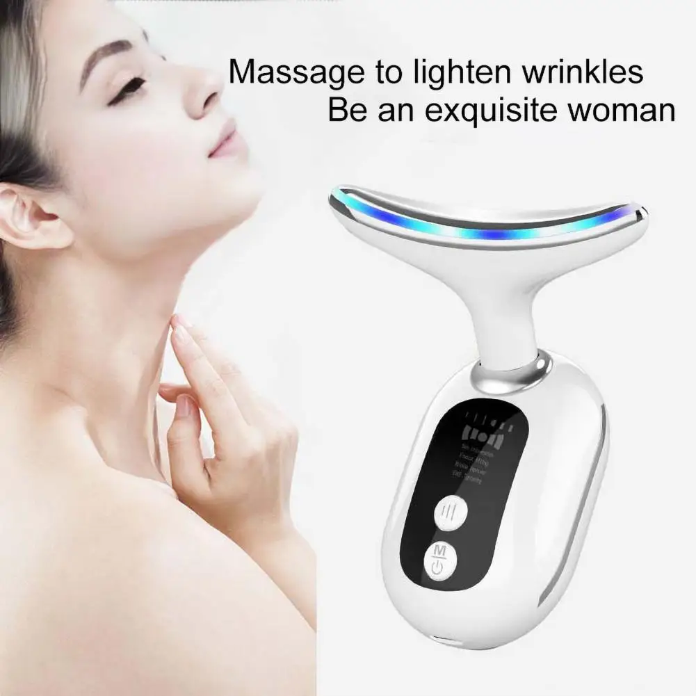 Dolphin-shaped Beauty Instrument 7-in-1 Led Face Neck Massager for Home Use Skin Care Tool with Warm for Smooth for Travel