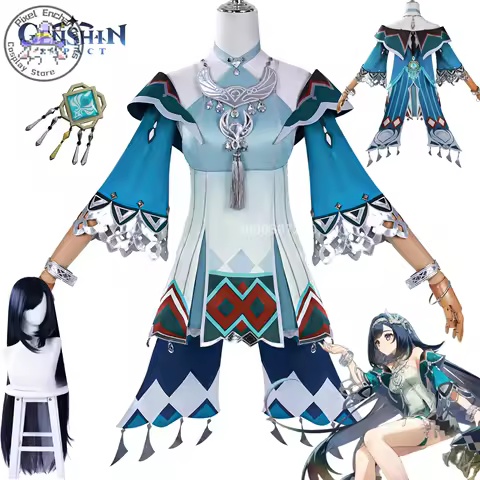 Game Genshin impact LAN YAN Cosplay Costume anime blue clothes with Wig Full Set new skin Role Play Halloween Party love live