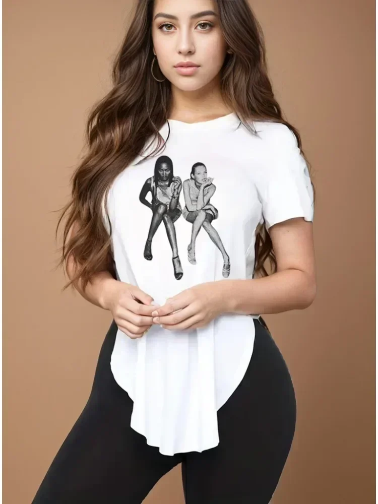 Plus SizeT-Shirts Casual Women\'s Short-sleeved T-shirt Girl Anime Y2K Fashion Top Sexy Hot Girl Personalized Print White T