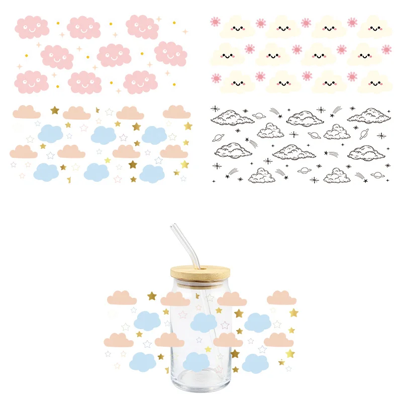 

Cloud Sun UV DTF Wrap Transfer Stickers Cartoon Cute Design Waterproof Wrap For Glasse Cups Mugs Decal Easy To Use