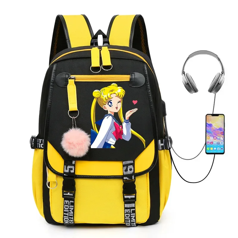 Explosive Sailor Moon USB Charging Youth Student School Bag Men and Women Backpack Casual Travel Zipper Backpack