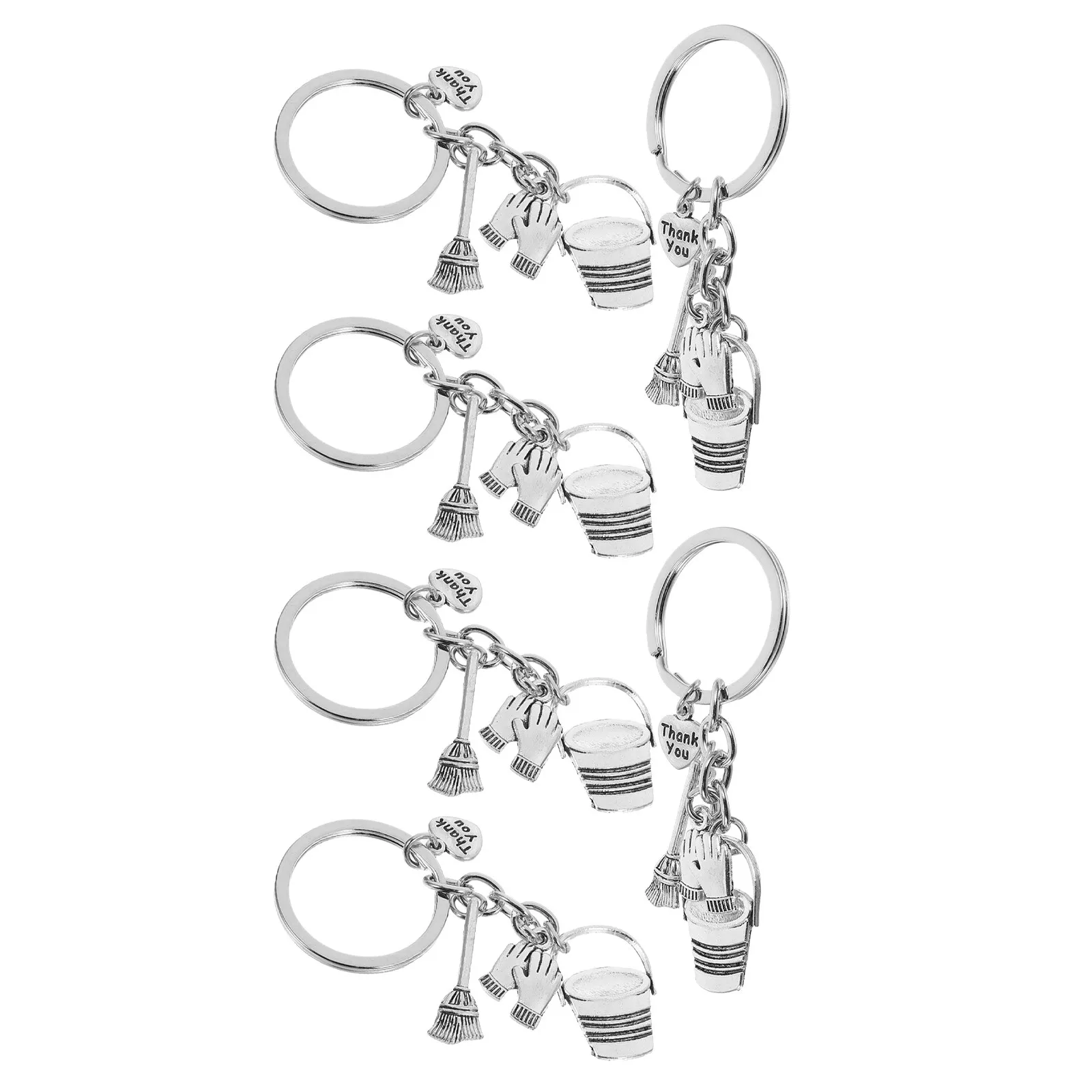 6Pcs Thank You Keychains Housekeeping Appreciation Gift Bucket Charm Broom Work Gloves Cleaning Staff Recognition