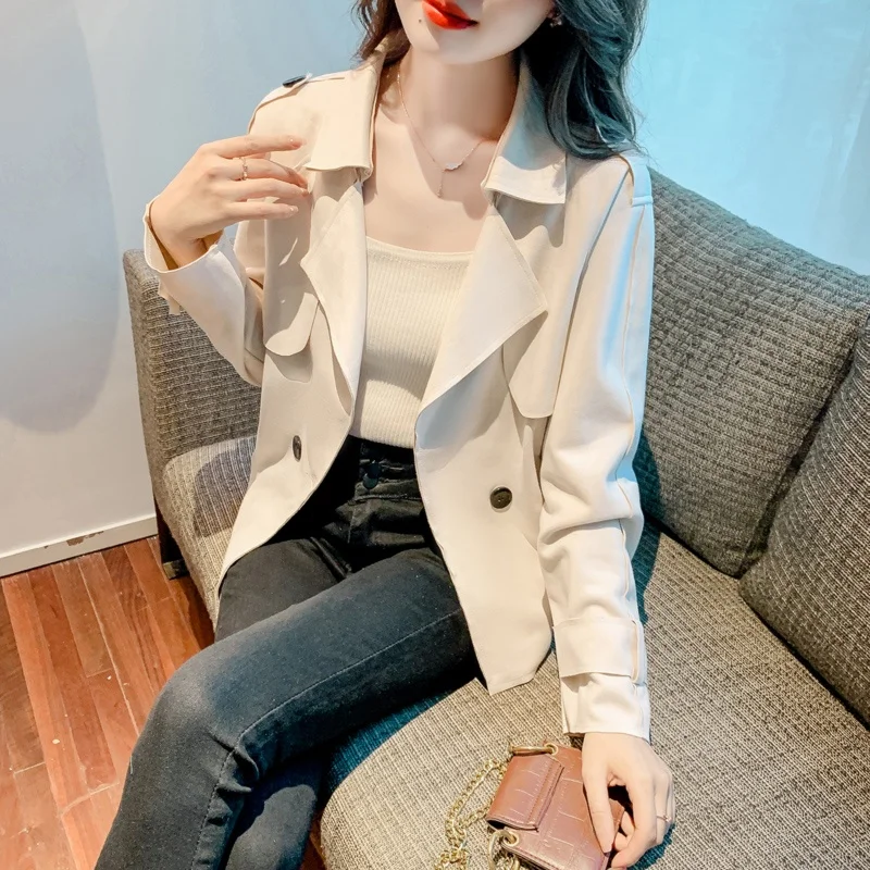 

Women's Spring Autumn 2025 New Sle Versatile High-End Suede Jaet Military een Color Match All the Time Long Sve Slim...