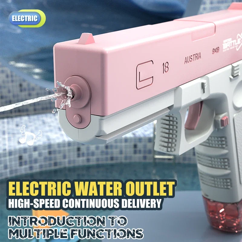 New Water Gun Electric Glock Pistol Shooting Toys Full Automatic Summer Water Beach Toy For Kids Children Boys Girls Adults