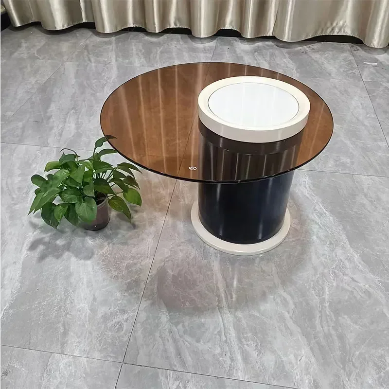 Table Basse Ronde Minimaliste en Marbre et Verre Blanc, Accessoire de Décoration pour Salon et Maison