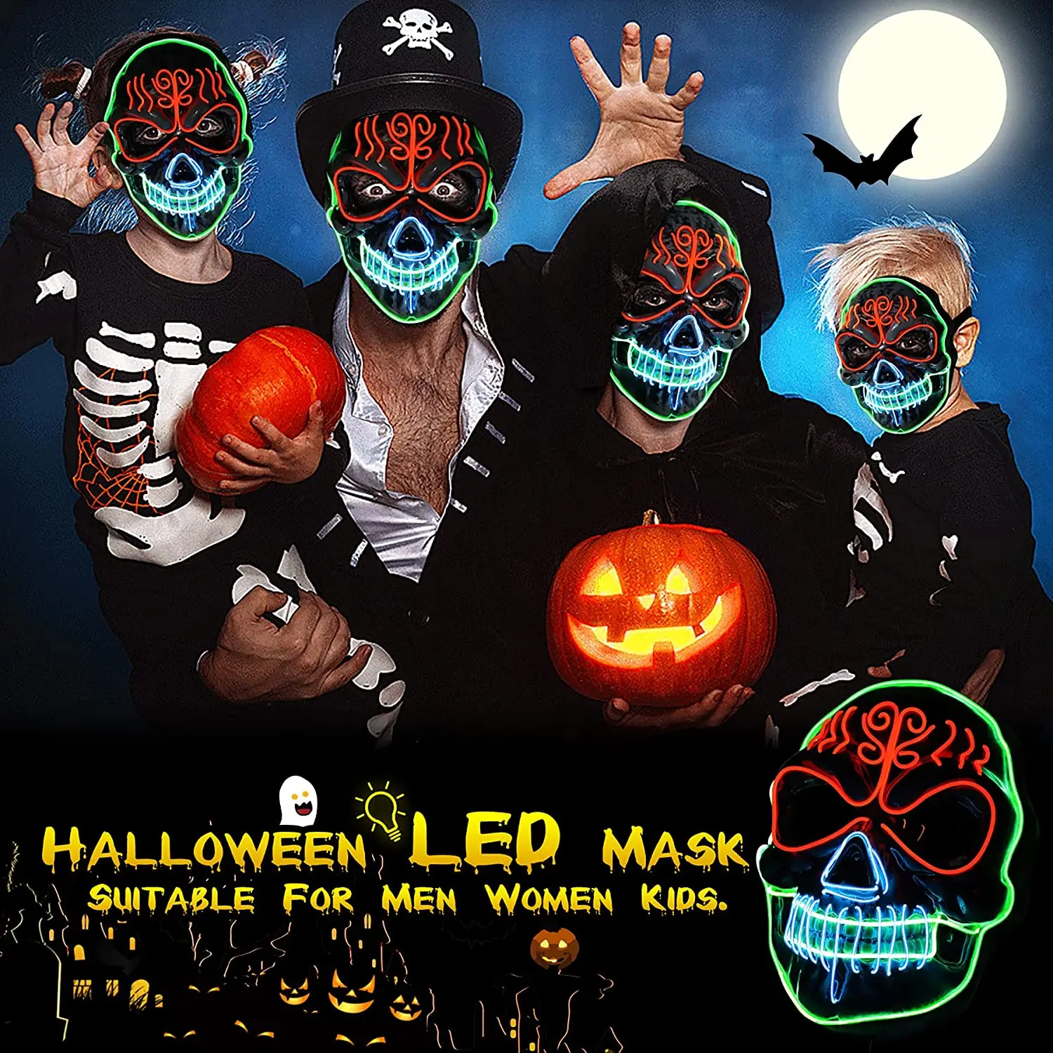 LED Halloween Mask Movie Purge Masks Election Mascara Costume DJ Light Up Party Masks Glow In Dark Cosplay maschera di giorno di paga