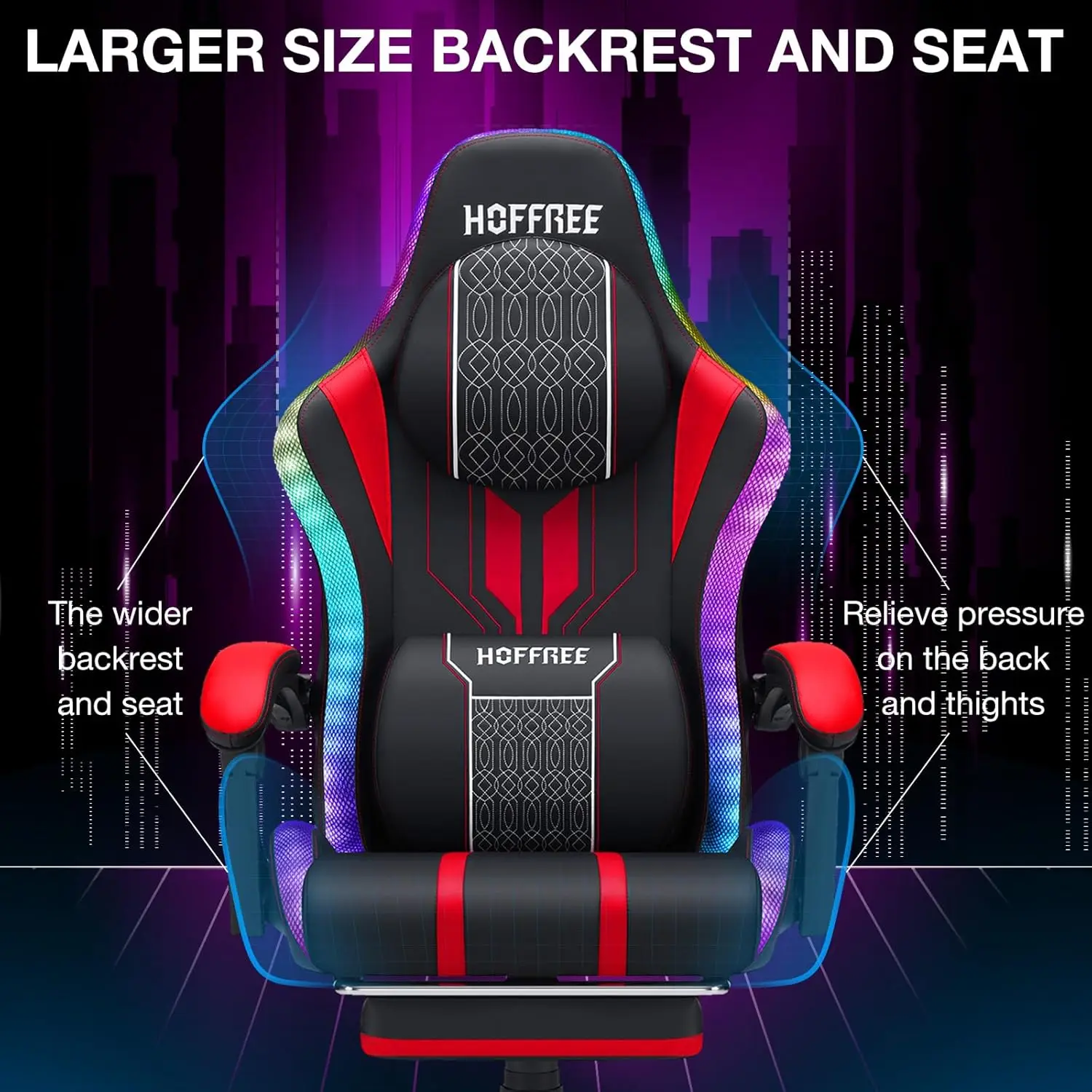 Led Gaming Chair with Speakers and Massage Big and Tall Video Game Chair for 400lbs with Footrest Reclining High Back Chair