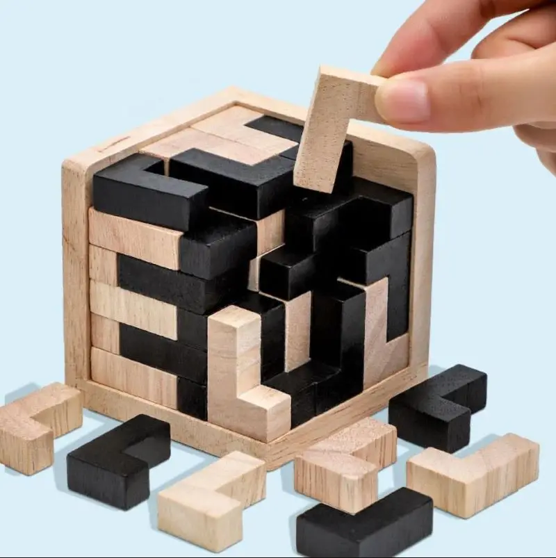 Wooden Board Games Toy 54L Cube  IQ Brain Teaser Educational Toys Intellectual Family Party Game For  Kids and Adults