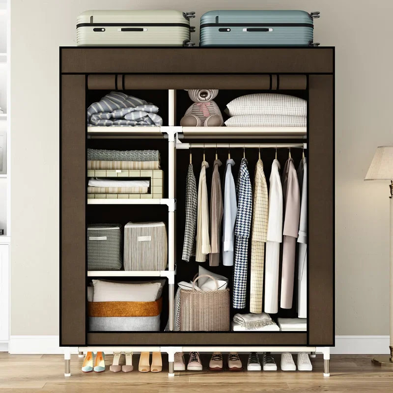 Portable Wardrobe, Wardrobe with 6 Shelves and Hanging Rods, Bedroom Storage Storage, Non-woven Cover, Brown Bedroom Closets