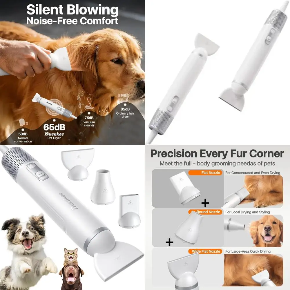 

Portable High-Velocity Pet Hair Dryer, 3HP with 3 Speeds & 4 Temps, Lightweight & Quiet Design for Home and Travel Grooming, Inc